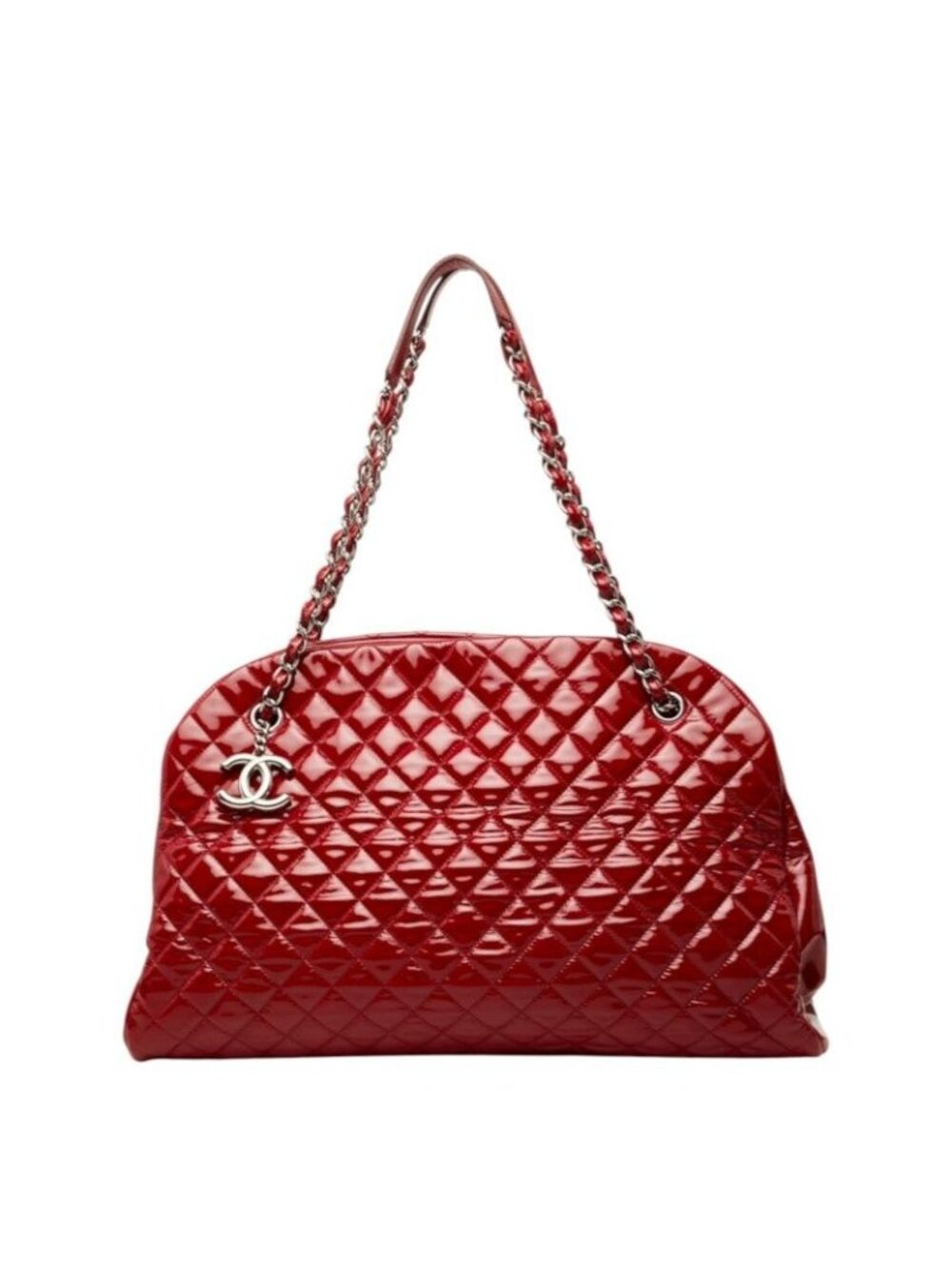Chanel CC Logo Quilted Mademoiselle Tote Shoulder Bag Red Patent